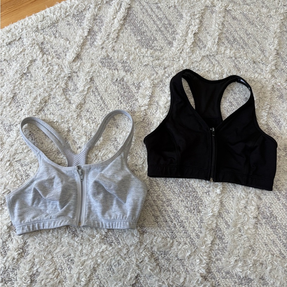 Women's Black and Gray Zip-Front Sports Bras